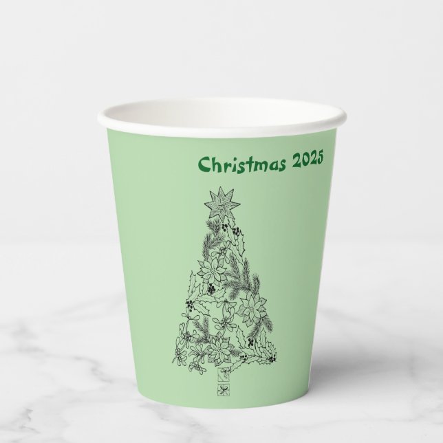 Vasos De Papel Fiesta de Navidades del árbol verde festivo (Reverso )