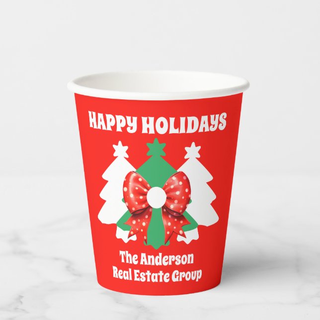 Vasos De Papel Fiesta de Navidades editable Business Happy Holida (Anverso)