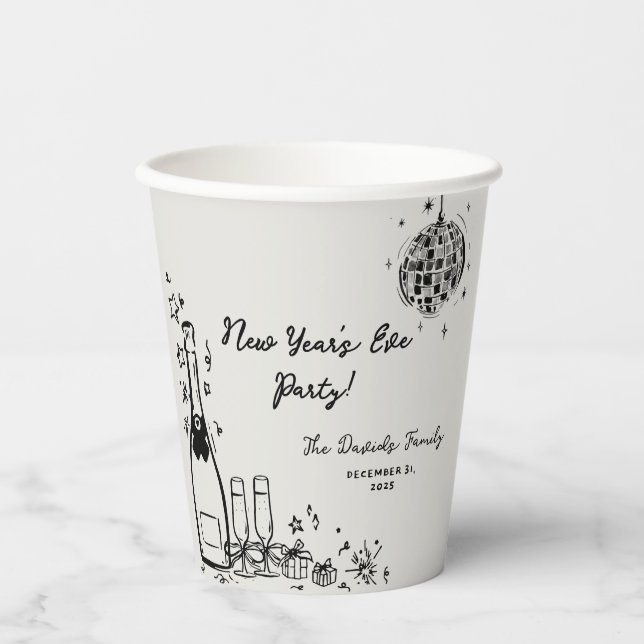 Vasos De Papel Fiesta de Nochevieja dibujada a mano moderna (Anverso)