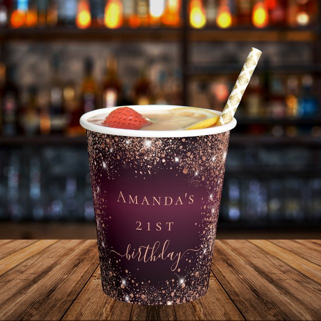 Vasos De Papel Fiesta de nombre dorado del rosa burgundy de cumpl (Subido por el creador)