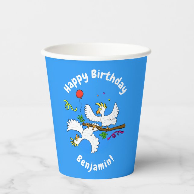 Vasos De Papel Fiesta de pájaros de cacatúa graciosa (Anverso)