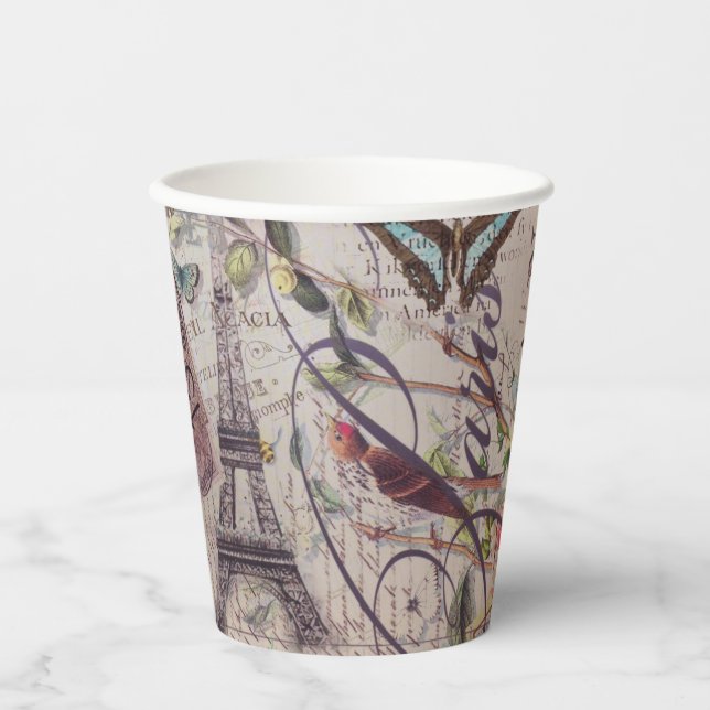 Vasos De Papel Fiesta de París de la época Torre Eiffel Botánica  (Anverso)