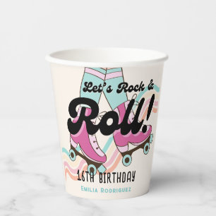 Vasos De Papel Fiesta de patinaje rockero y rollo de los años 70