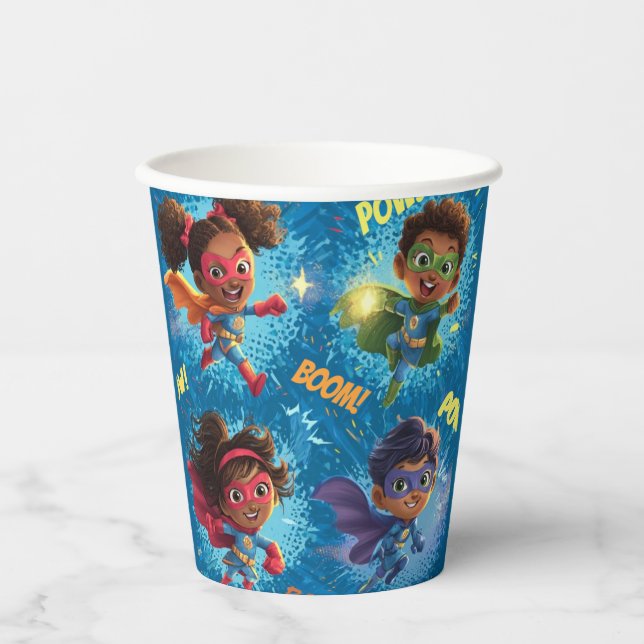 Vasos De Papel Fiesta de Pequeños Superhéroes (Anverso)