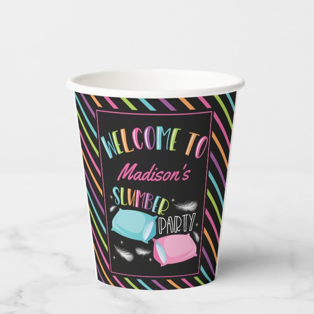 Vasos De Papel Fiesta de pijamas neón arcoíris personalizada (Anverso)