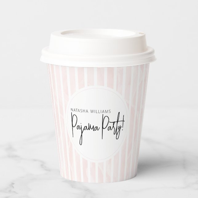 Vasos De Papel Fiesta de pijamas para despedida de soltera rayas  (Anverso)