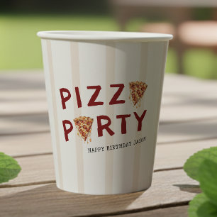 Vasos De Papel Fiesta de Pizza Cumpleaños Infantil Rayado