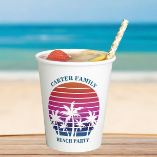 Vasos De Papel Fiesta de playa Personalizado de palmeras rosadas
