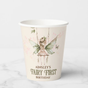 Vasos De Papel Fiesta de primer cumpleaños de hadas rosadas perso