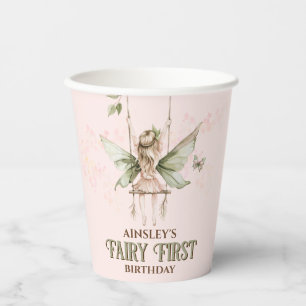 Vasos De Papel Fiesta de primer cumpleaños de hadas rosadas perso