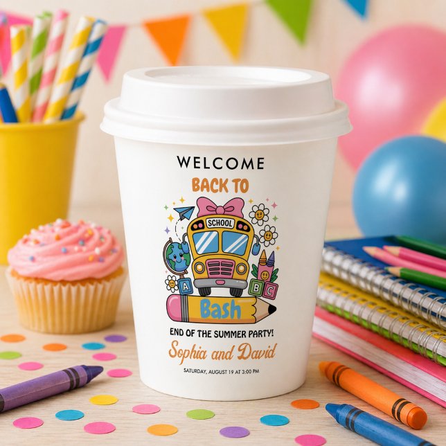 Vasos De Papel ¡Fiesta de Regreso a la Escuela! Fiesta Editable d (School’s Back Bash! Editable End of Summer Party Paper Cups)