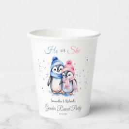Vasos De Papel Fiesta de revelación de género de la bebé pingüino