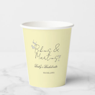 Vasos De Papel Fiesta de soltera Bikins & Martinis amarillo retro