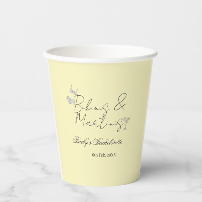 Vasos De Papel Fiesta de soltera Bikins & Martinis amarillo retro (Anverso)