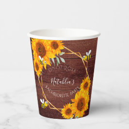Vasos De Papel Fiesta de soltera girasoles madera rústica marrón