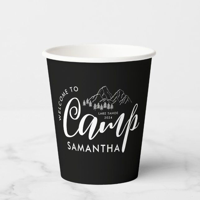 Vasos De Papel Fiesta de Soltera Personalizada Campamento Moderno (Anverso)