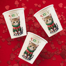 Vasos De Papel Fiesta de suéter feo de gato