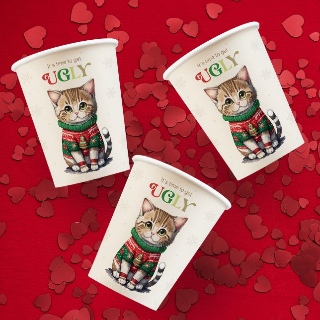 Vasos De Papel Fiesta de suéter feo de gato (Subido por el creador)