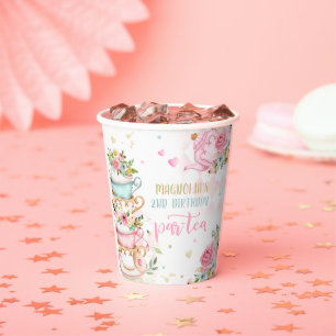 Vasos De Papel Fiesta de té Chica de cumpleaños Pink & Gold Flo