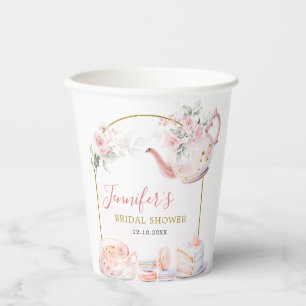 Vasos De Papel Fiesta de té con ducha de novia floral de oro rosa