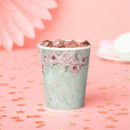Vasos De Papel Fiesta de té de desayuno de novia vintage menta pe