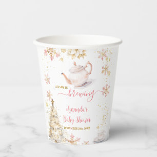 Vasos De Papel Fiesta de té de invierno rosa Baby Is Brewing Baby