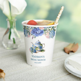 Vasos De Papel Fiesta de té nupcial de Hortensias azules