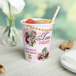 Vasos De Papel Fiesta de té personalizada vintage de Alicia en el