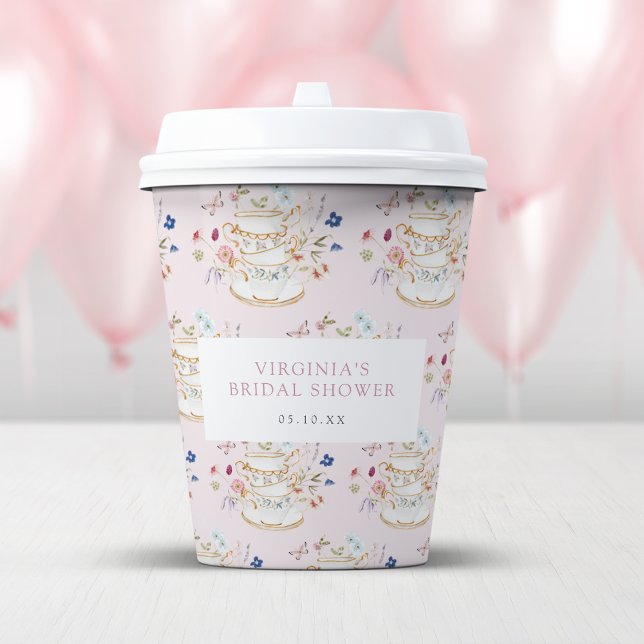 Vasos De Papel Fiesta de té rosa despedida de soltera (Pink Tea Party Bridal Shower Paper Cups by Painted Paperie
)