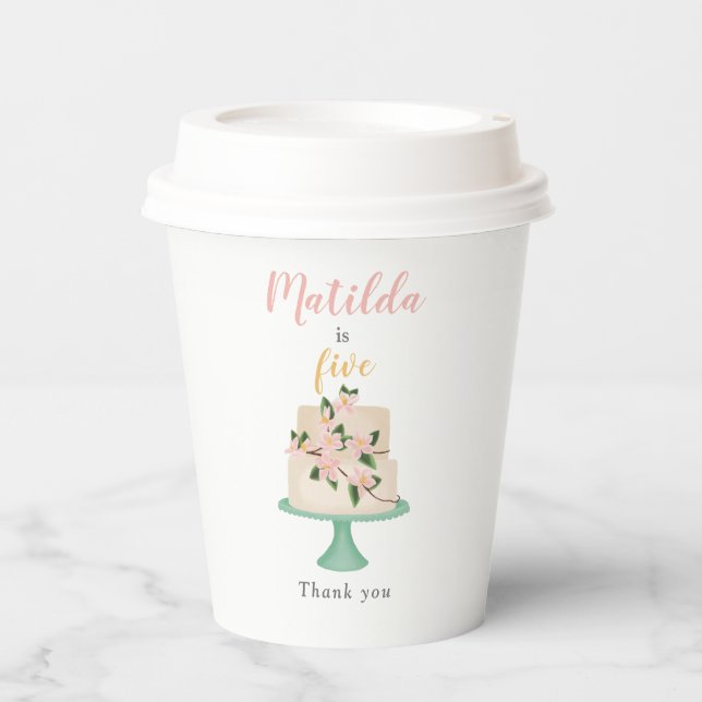 Vasos De Papel fiesta de torta de cumpleaños editable (Anverso)