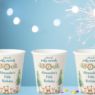 Vasos De Papel Fiesta de Woodland Animales Fiesta azul de cumplea