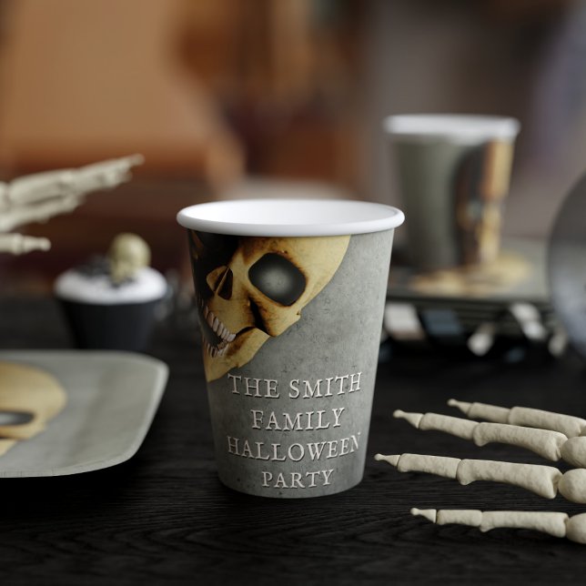 Vasos De Papel Fiesta del cráneo de Halloween Spooky Skeleton (A spooky skeleton Halloween paper cup for your spooky skeleton Halloween party. Just add your name)
