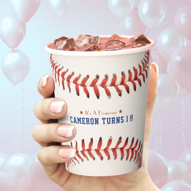 Vasos De Papel Fiesta del primer cumpleaños de Baseball Softball  (Baseball Softball Sport 1st Birthday Party Paper Cups)