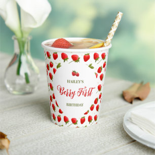Vasos De Papel Fiesta del primer cumpleaños de Strawberry Berry