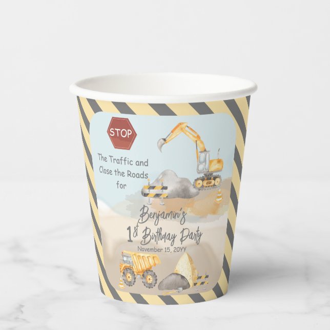Vasos De Papel Fiesta del primer cumpleaños de un niño de un cami (Anverso)