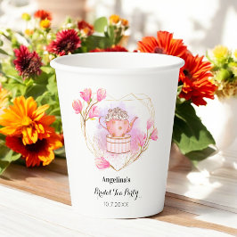 Vasos De Papel Fiesta del Té Corazón Rosa Blanco Acuarela