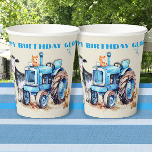 Vasos De Papel Fiesta del tractor azul de cumpleaños de granja