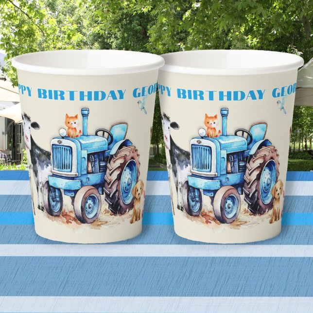 Vasos De Papel Fiesta del tractor azul de cumpleaños de granja (Subido por el creador)
