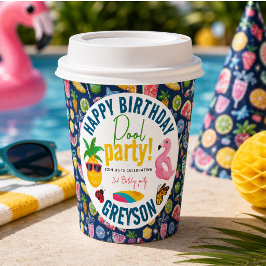 Vasos De Papel Fiesta en la Piscina | Cumpleaños Moderno con Tema