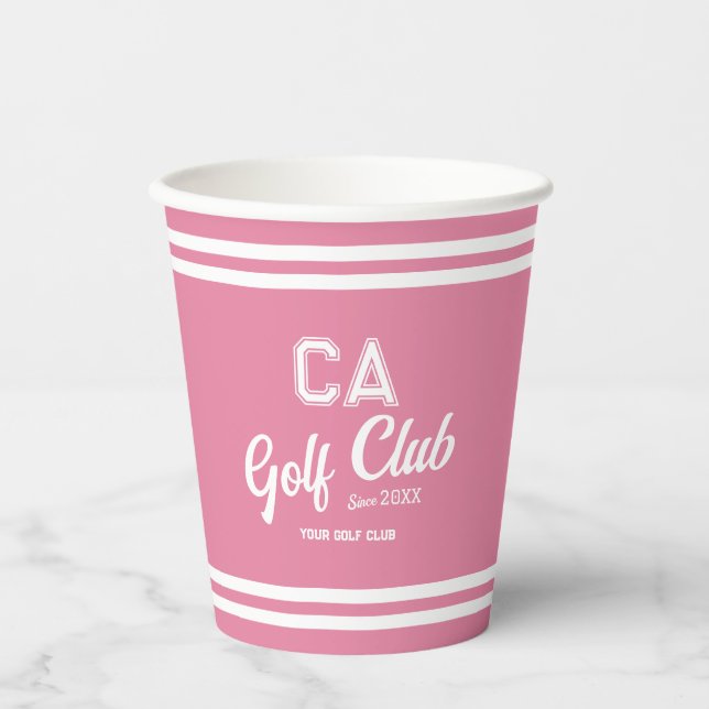Vasos De Papel Fiesta Escudo del Club de Golf Preppy Pink (Anverso)