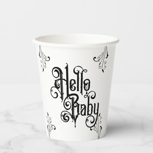 Vasos De Papel Fiesta gótico Baby Shower Hello Black (Anverso)