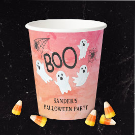VASOS DE PAPEL FIESTA HALLOWEEN DE COLOR DE AGUA ROSA Y NARANJA