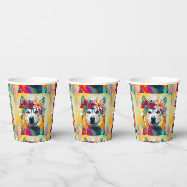 Vasos De Papel Fiesta Husky Siberian Floral (Multi)