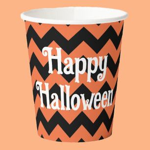 Vasos De Papel Fiesta infantil naranja y negra de Halloween feliz
