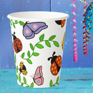 Vasos De Papel Fiesta Lady Lovebug y Butterflies