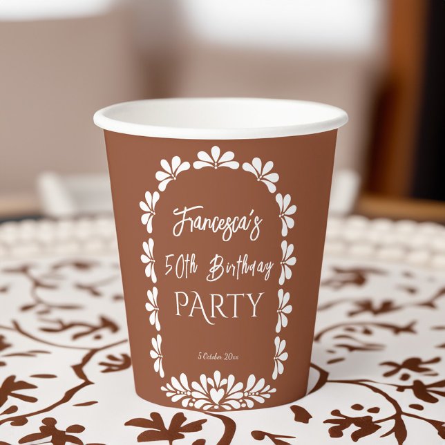 Vasos De Papel Fiesta mexicana fiesta terracotta talavera (Mexican fiesta birthday party terracotta talavera customized paper cups personalized party decor)