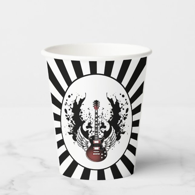 Vasos De Papel Fiesta musical Metalizado rock and Roll Guitar Roc (Anverso)