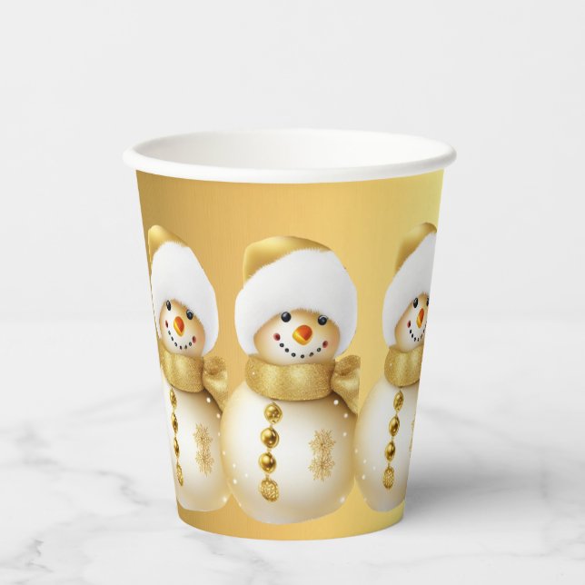 Vasos De Papel Fiesta navidad Golden Snowman vacaciones de invier (Anverso)