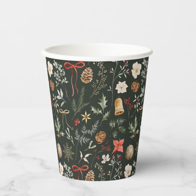 Vasos De Papel Fiesta Navideña Botánica de Invierno (Anverso)