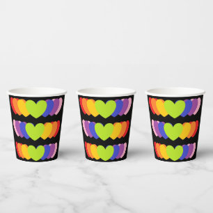 Vasos De Papel Fiesta negro bebe tazas con corazón arcoiris 